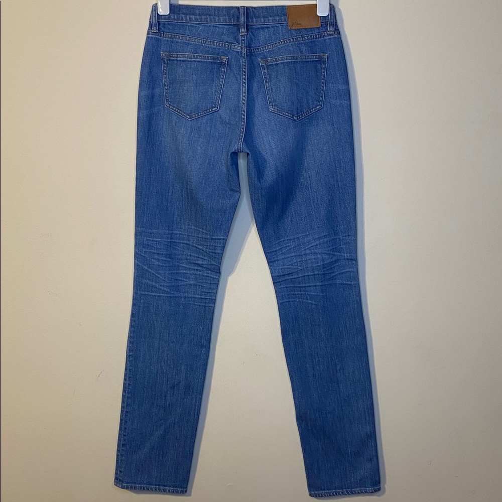 J. Crew Matchstick Blue Denim with Tan Leather Patch Size 28T